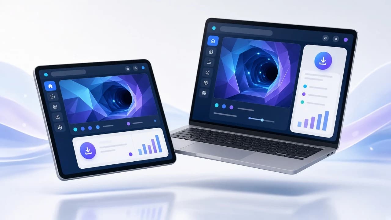 Kamerás csatornavizsgálat előnézete laptopon és tableten, megosztható riportkártyával