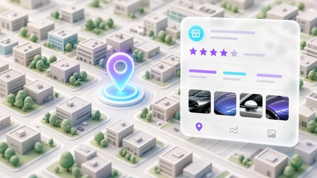 Helyi térkép kiemelt detailing-pinnal és helyi találati kártyával galériával