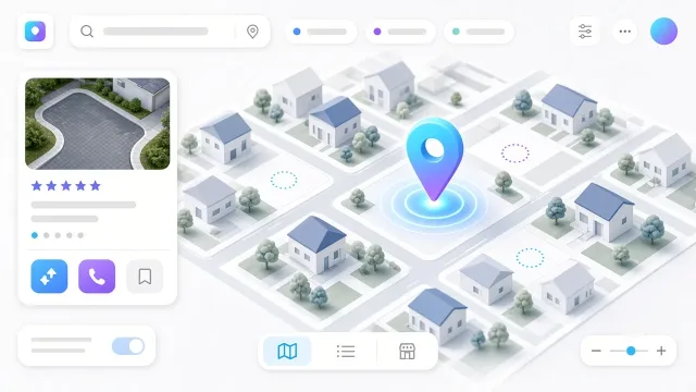 Helyi SEO térkép kiemelt jelölővel és értékelős találati kártyával térkövezőknek