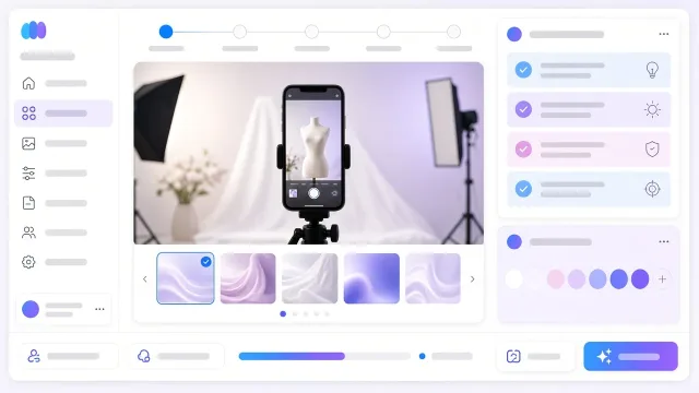 Termékfotó-munkafolyamat: telefon állványon, ellenőrzőlista és színtár