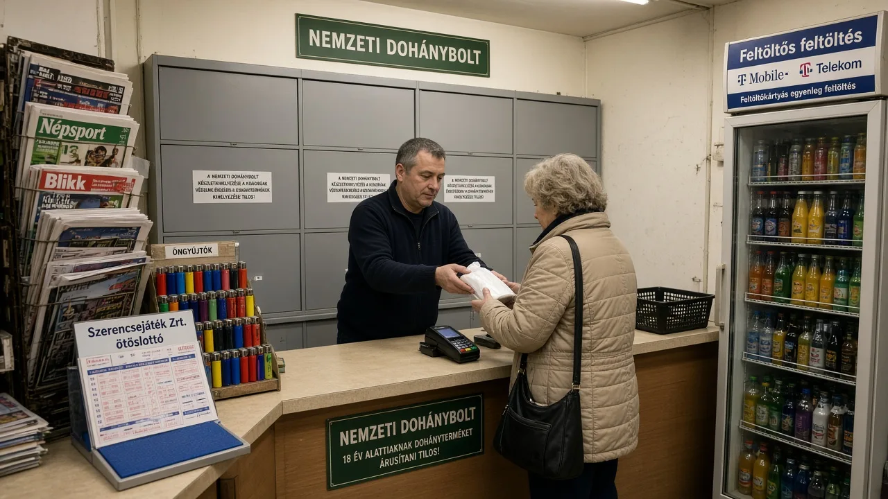 Csomagátadás egy nemzeti dohányboltban