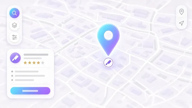 Helyi keresési térkép kiemelt pin-nel és húsbolt találati kártyával